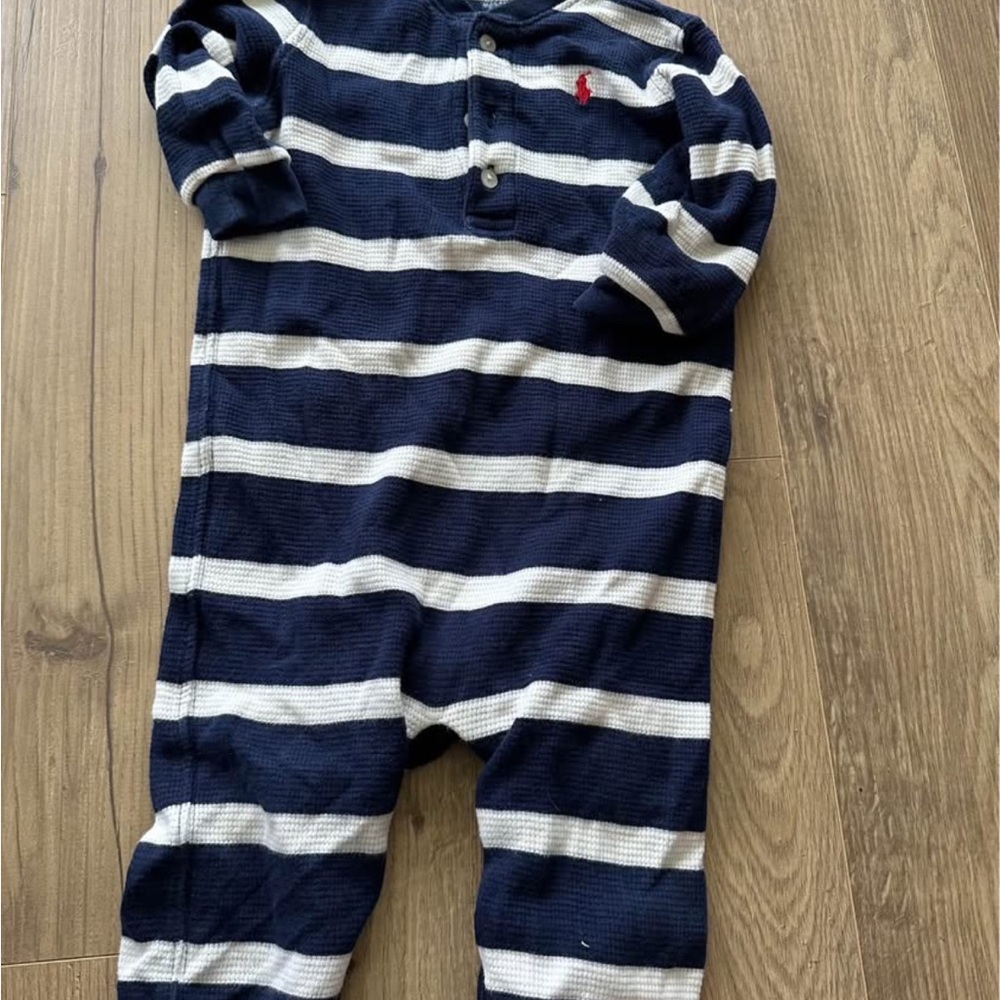 Ralph Lauren Navy and White Striped Footie